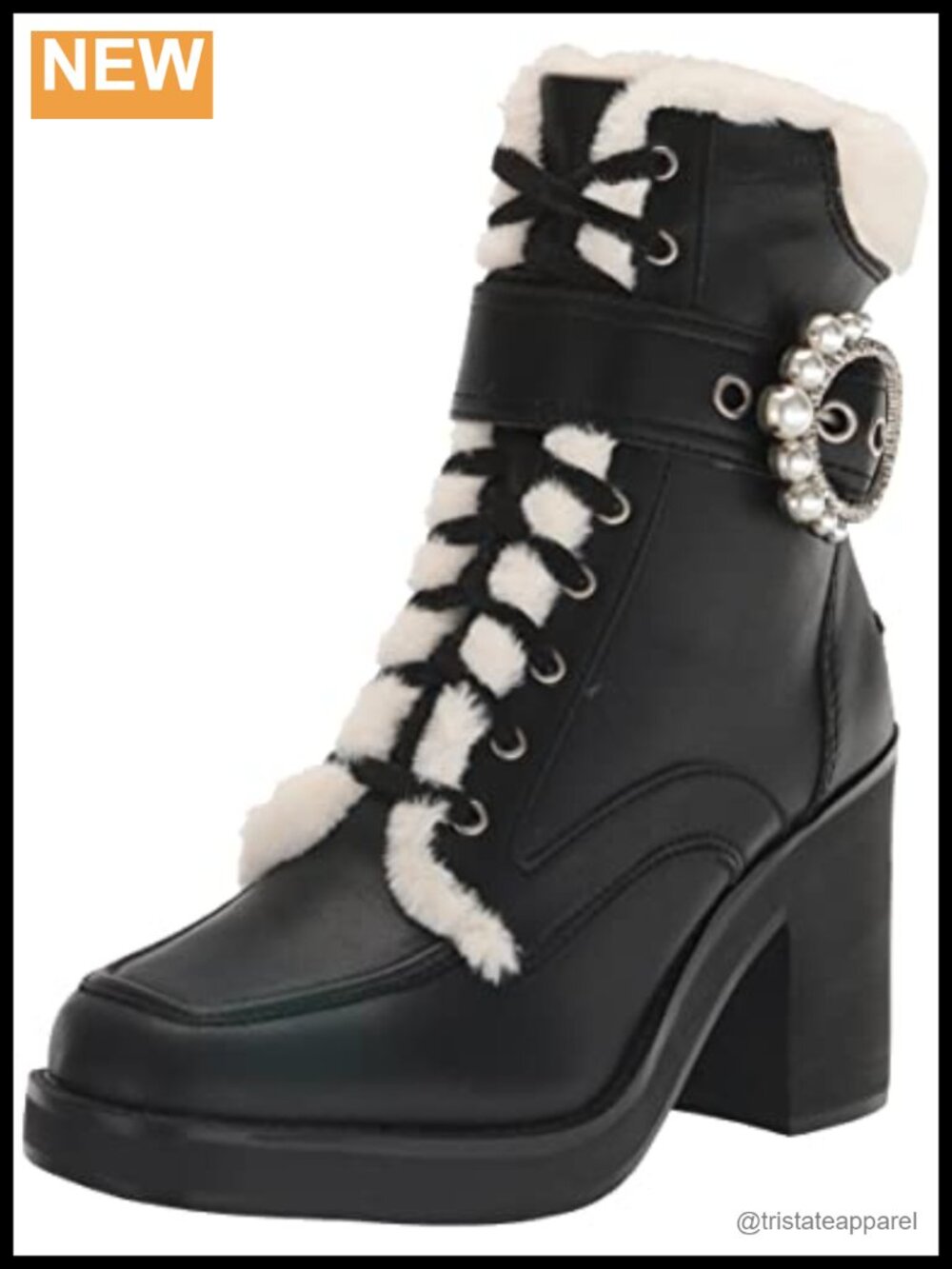 Karl Lagerfeld Dottie Fur Lace Up Boot Womens Block Heel Ankle Bootie